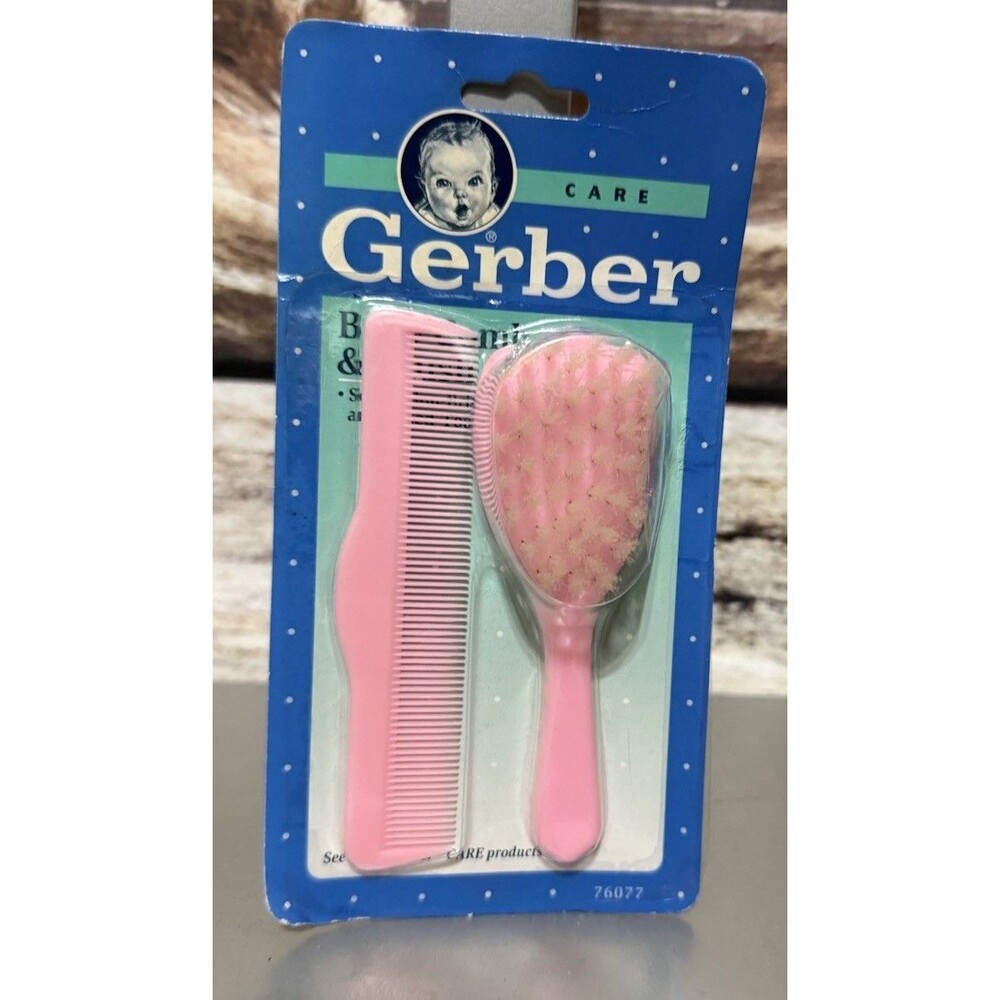Vintage New Gerber Care Baby Brush & Comb Set Nylon Bristles 1991 Pink